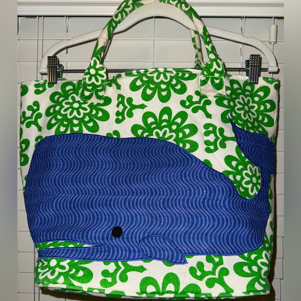 Mud Pie Green Floral and Blue Whale Tote